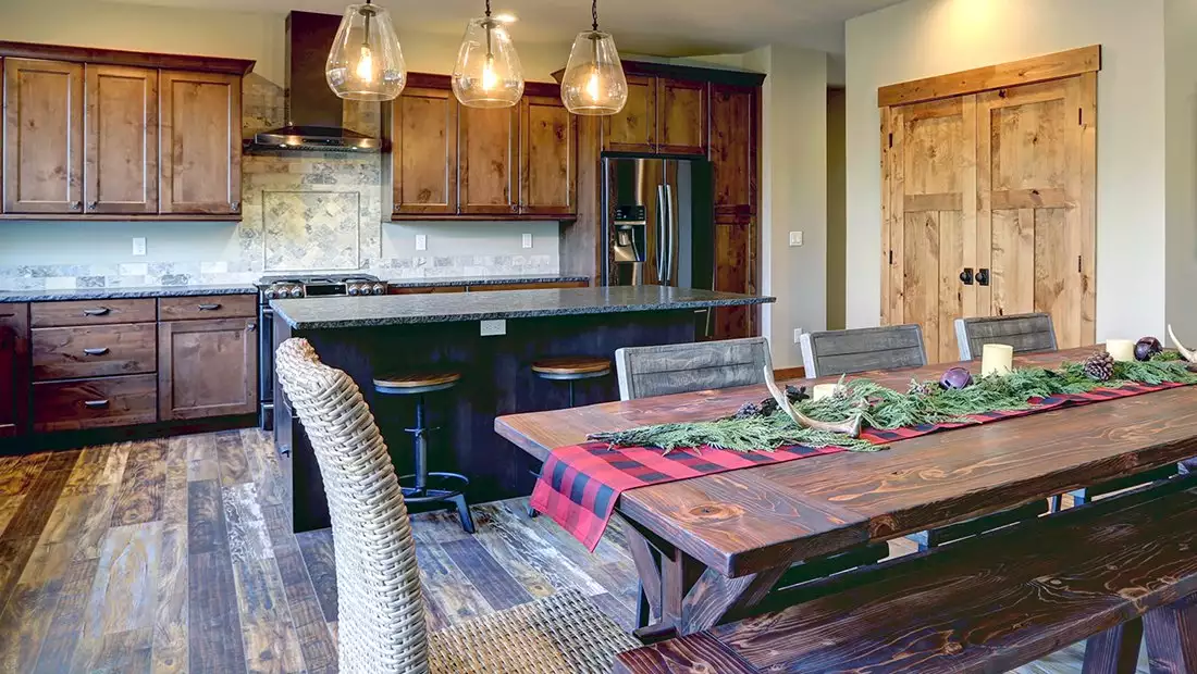 Dining and Kitchen Area with Reclaimed Wood Elements